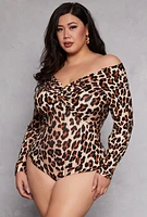Womens Plus Size Patterned Twist Front Bodysuit, Brown, Size 1X
