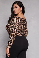 Womens Plus Size Patterned Twist Front Bodysuit, Brown, Size 1X