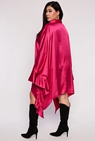 Womens Plus Size Satin Oversized Ruffled Batwing Shirt Dress, Pink, Size 3X