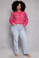 Womens Plus Size Rhinestone Organza Top, Pink, Size 3X