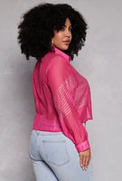 Womens Plus Size Rhinestone Organza Top, Pink, Size 3X