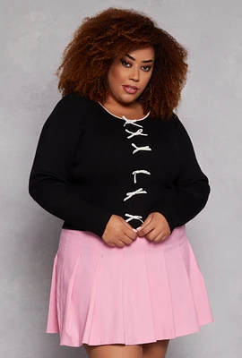 Womens Plus Size Almost Famous Bow Detail Sweater, Black, Size 2X