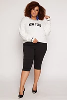 Womens Plus Size Almost Famous New York Cable Knit Graphic Sweater, White, Size 3X