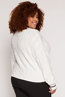 Womens Plus Size Almost Famous New York Cable Knit Graphic Sweater, White, Size 3X