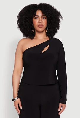Womens Plus One Shoulder Keyhole Top,