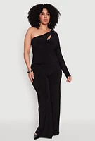Womens Plus One Shoulder Keyhole Top,