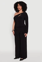 Womens Plus One Shoulder Keyhole Top,
