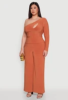 Womens Plus Size One Shoulder Keyhole Top, Orange, Size 1X