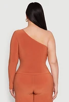 Womens Plus Size One Shoulder Keyhole Top, Orange, Size 1X