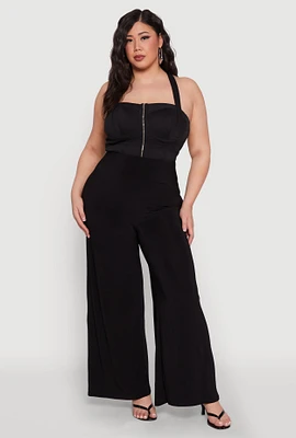Womens Plus Size Wide Waist Palazzo Pants, Black, Size 1X