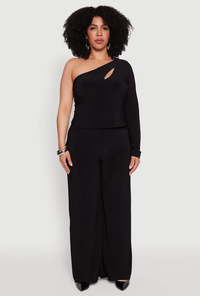 Womens Plus Wide Waist Palazzo Pants, Black,