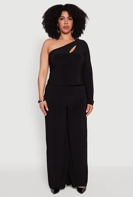 Womens Plus Wide Waist Palazzo Pants, Black,