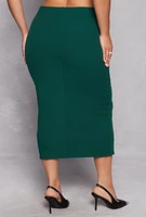 Womens Plus Size Ribbed Knit Midi Skirt, Green, Size 2X