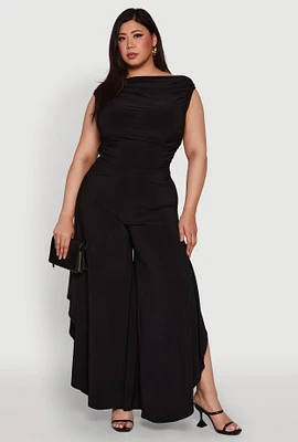 Womens Plus Size Stylish High-Waisted Tulip Leg Palazzo Pants, Black, Size 2X