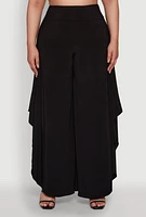 Womens Plus Size Stylish High-Waisted Tulip Leg Palazzo Pants, Black, Size 2X