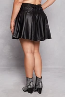 Womens Plus Size Belted Faux Leather Pleated Skirt, Black, Size 3X