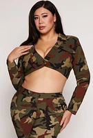 Womens Plus Size Camo Hyperstretch Cropped Jacket, Green, Size 2X