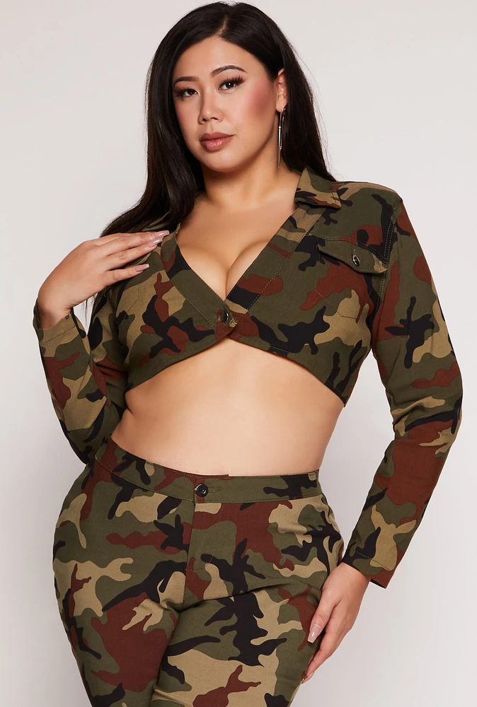 Womens Plus Size Camo Hyperstretch Cropped Jacket, Green, Size 1X