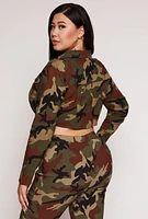 Womens Plus Size Camo Hyperstretch Cropped Jacket, Green, Size 2X