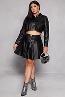 Womens Plus Size Faux Leather Cropped Shacket, Black, Size 2X