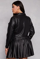 Womens Plus Size Faux Leather Cropped Shacket, Black, Size 2X