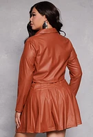 Womens Plus Size Faux Leather Cropped Shacket, Brown, Size 2X