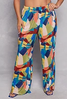 Womens Plus Size Plisse Printed Wide Leg Pants, Multi, Size 2X