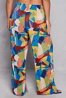 Womens Plus Size Plisse Printed Wide Leg Pants, Multi, Size 2X