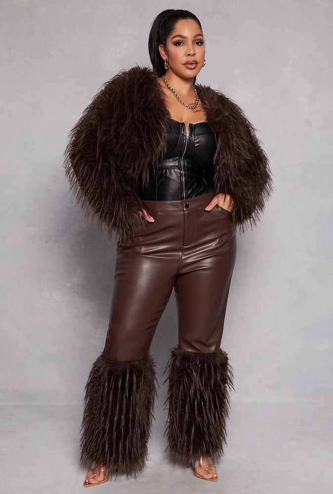 Womens Plus Size Spoon Jeans Faux Fur Cuff Pants, Brown, Size 2X