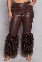 Womens Plus Size Spoon Jeans Faux Fur Cuff Pants, Brown, Size 2X