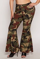 Womens Plus Size Camo Hyperstretch Bell Bottom Pants, Green, Size 1X