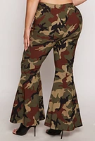 Womens Plus Size Camo Hyperstretch Bell Bottom Pants, Green, Size 1X