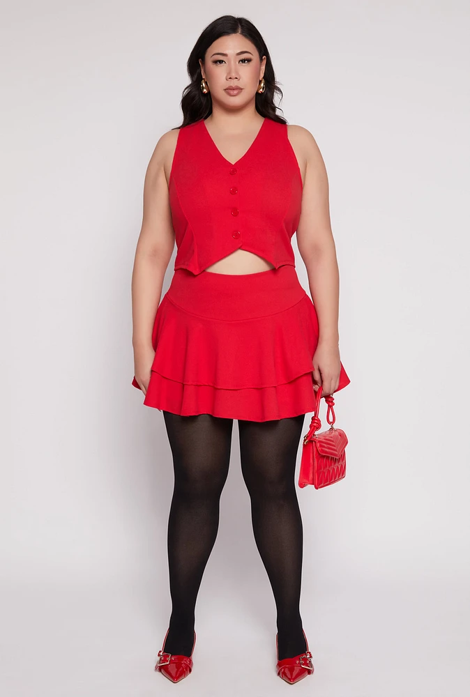 Womens Plus Size High Waist Tiered Skort, Red, Size 3X