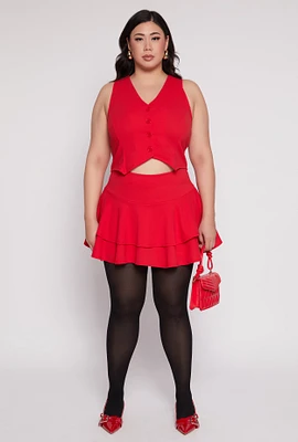 Womens Plus Size High Waist Tiered Skort, Red, Size 3X