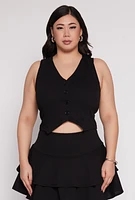 Womens Plus Crepe Knit Cropped Blazer Vest,