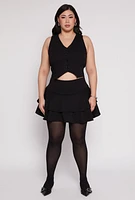 Womens Plus Crepe Knit Cropped Blazer Vest,