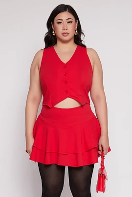 Womens Plus Crepe Knit Cropped Blazer Vest, Red,
