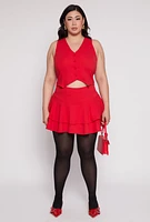 Womens Plus Size Crepe Knit Cropped Blazer Vest, Red, Size 1X