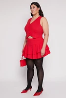 Womens Plus Crepe Knit Cropped Blazer Vest, Red,