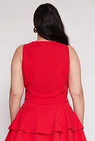 Womens Plus Crepe Knit Cropped Blazer Vest, Red,