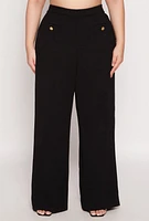 Womens Plus Crepe Knit Wide Leg Dress Pants,