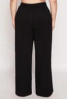 Womens Plus Size Crepe Knit Wide Leg Dress Pants, Black, Size 2X