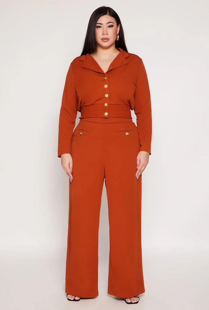 Womens Plus Size Crepe Knit Wide Leg Dress Pants, Orange, Size 1X