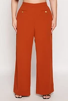 Womens Plus Size Crepe Knit Wide Leg Dress Pants, Orange, Size 1X