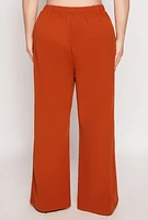 Womens Plus Size Crepe Knit Wide Leg Dress Pants, Orange, Size 1X