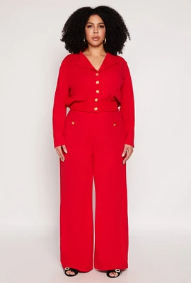 Womens Plus Size Crepe Knit Wide Leg Dress Pants, Red, Size 2X