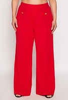 Womens Plus Size Crepe Knit Wide Leg Dress Pants, Red, Size 2X