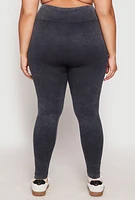 Womens Plus Size Seamless Acid Wash Compression Rib Leggings, Black, Size 1X-2X