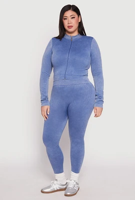 Womens Plus Size Seamless Acid Wash Compression Rib Leggings, Blue, Size 2X-3X