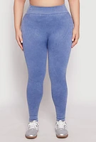 Womens Plus Size Seamless Acid Wash Compression Rib Leggings, Blue, Size 2X-3X